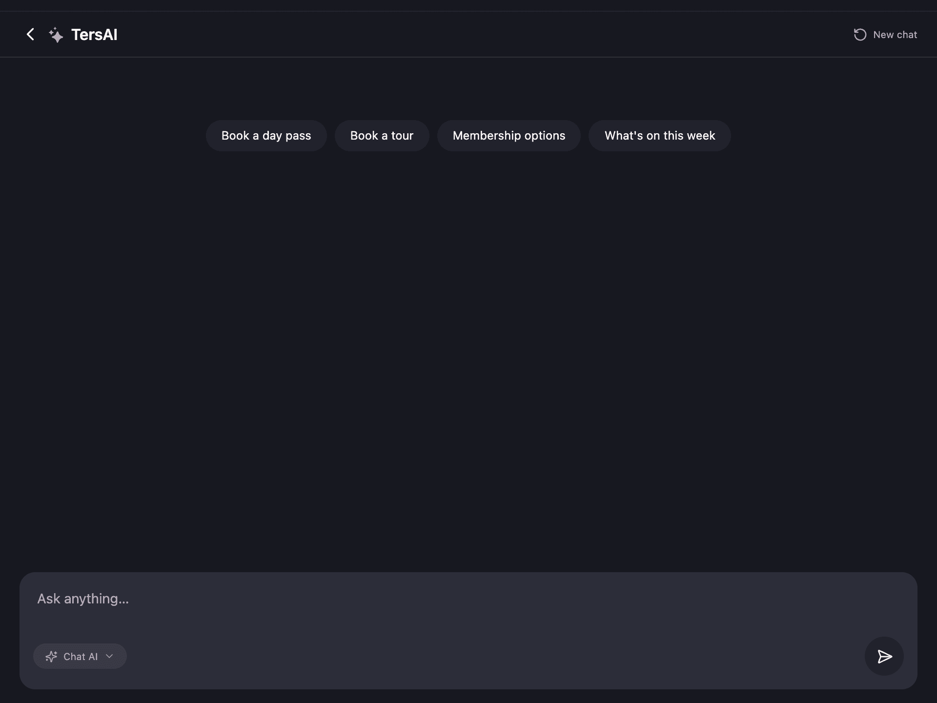The guest chat on the Public Hub: four suggestion chips above an empty thread and the composer