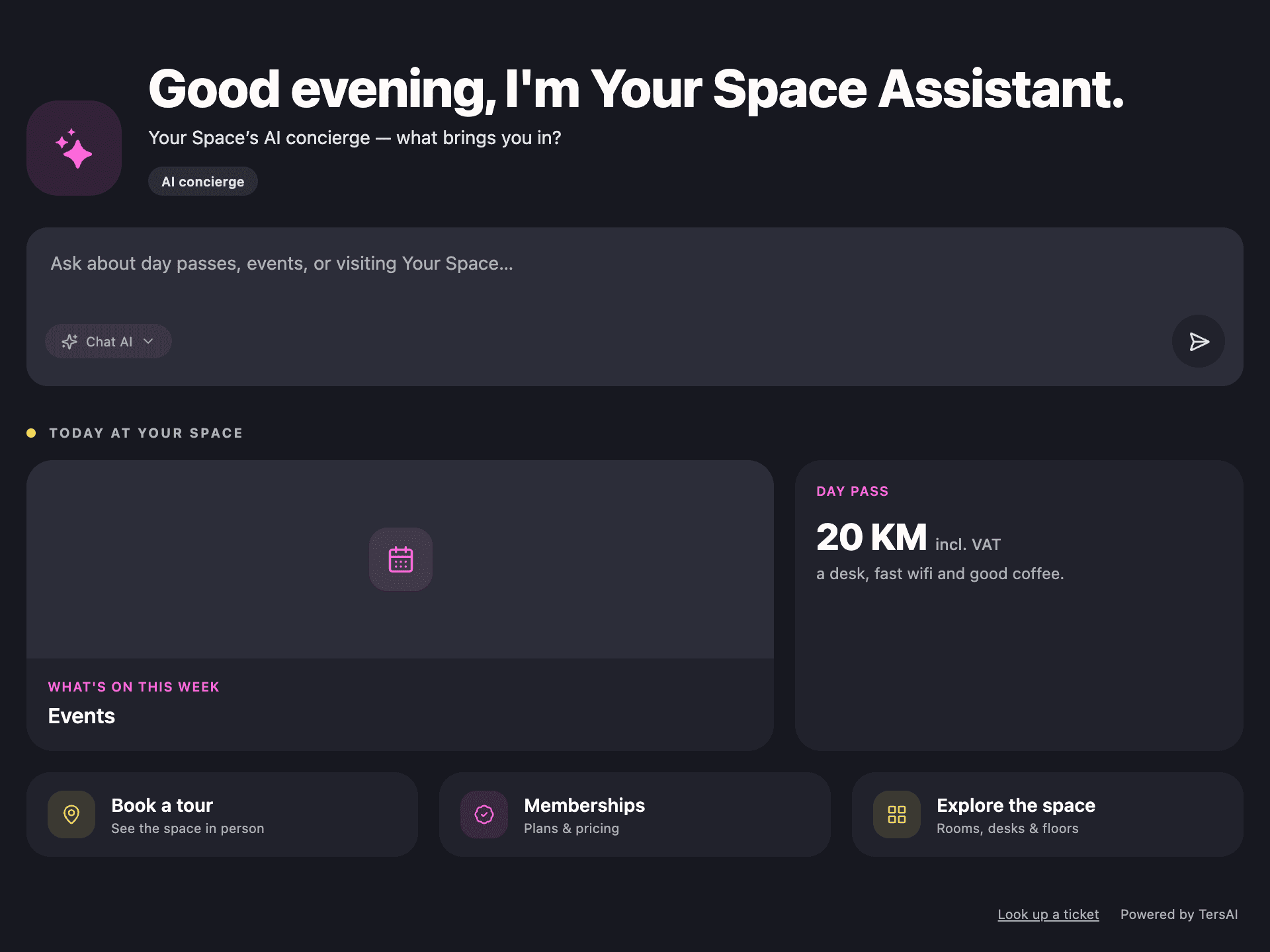 The concierge greeting, composer and cards on the Public Hub