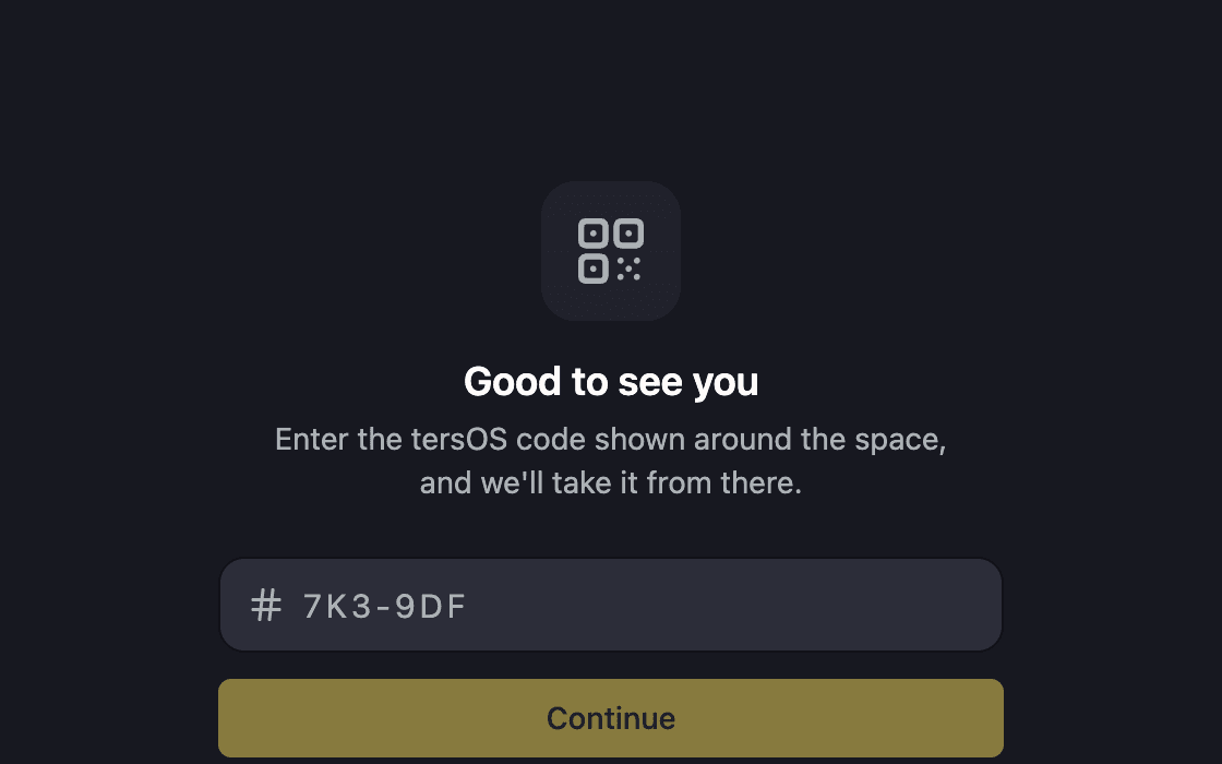 The check-in screen in the member app