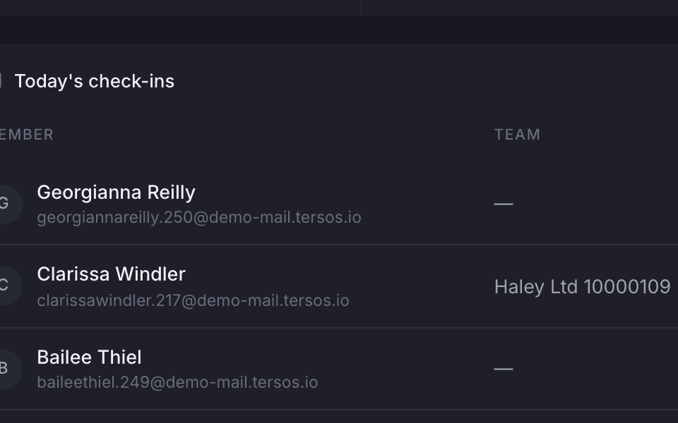 The list of today’s check-ins on the Today screen