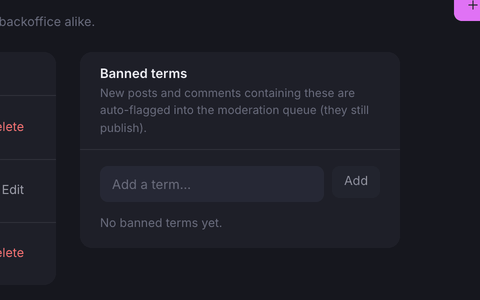 The banned terms card in feed settings with its add-a-term input