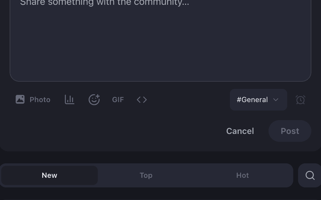 The create-post composer in the backoffice with its toolbar and the channel picker