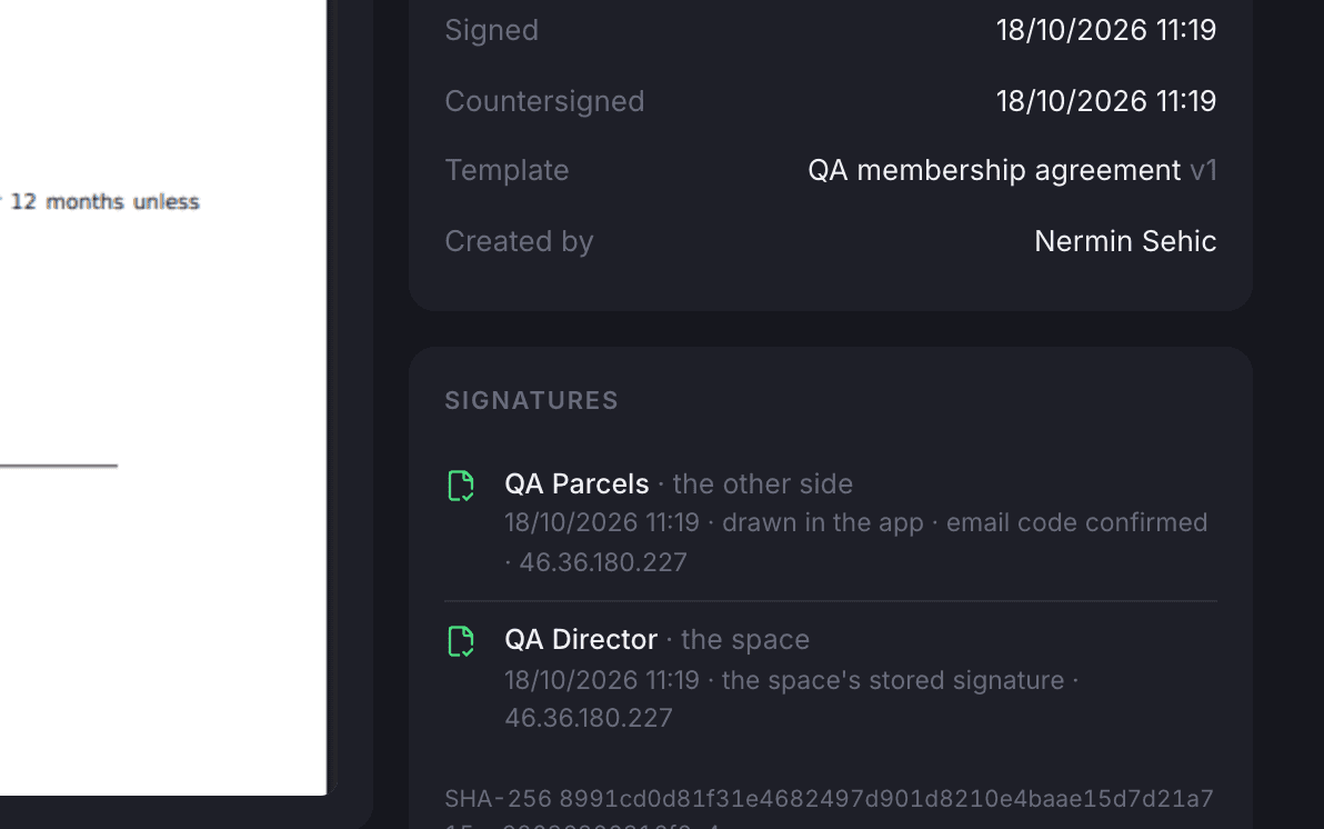 The timeline card on a contract page with the trail marked intact