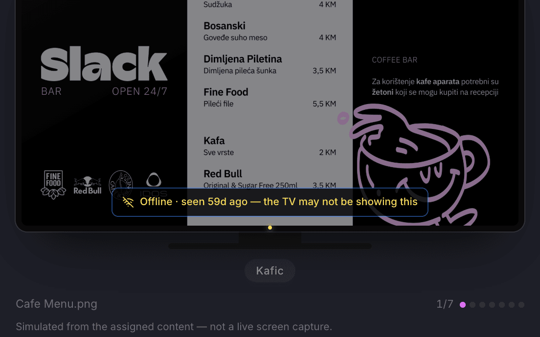The bottom of the preview pane with the notice that TV1 is offline and may not be showing this