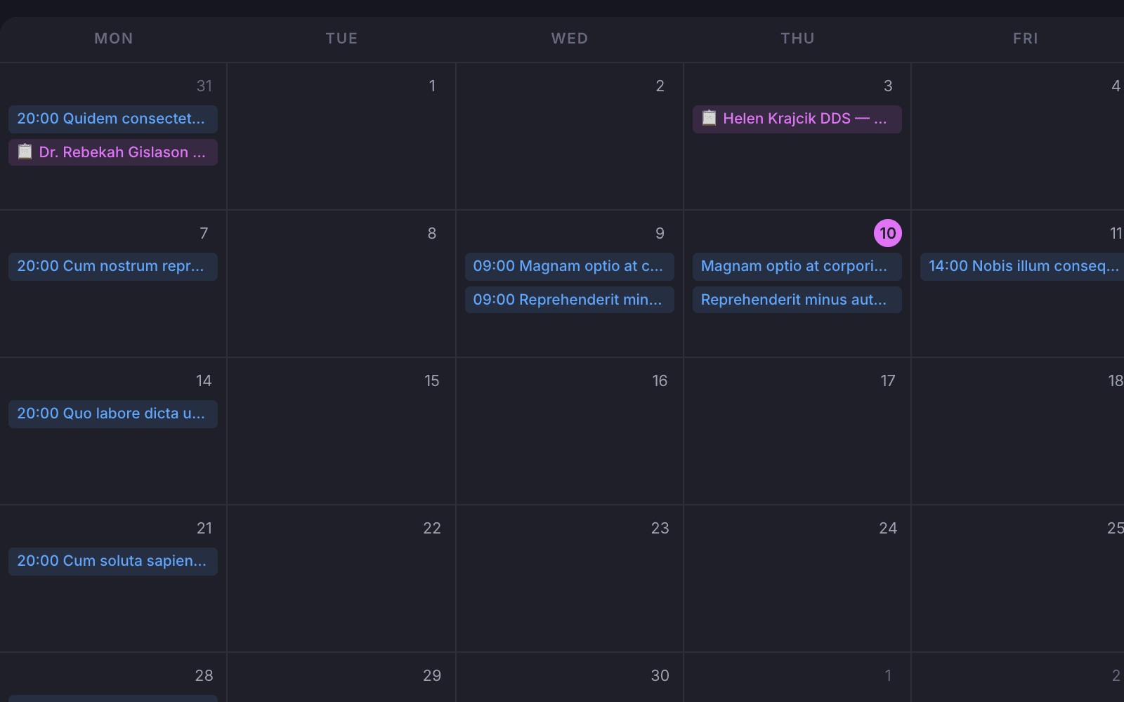 The event cases calendar