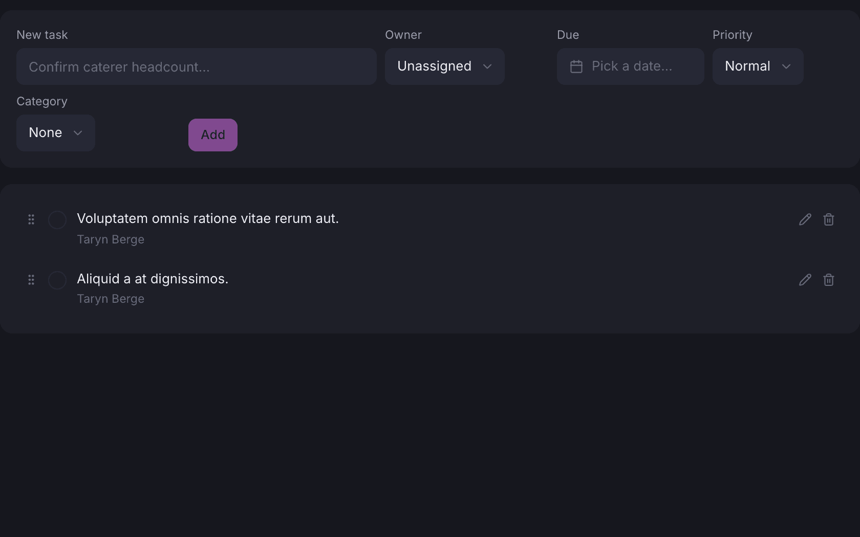 The tasks tab of an event case