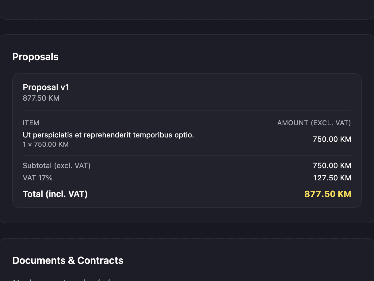 A proposal in the client portal