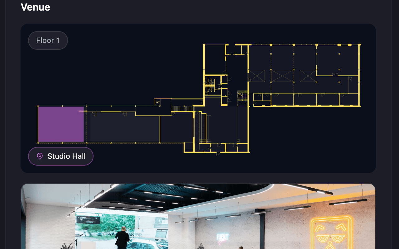 The venue section of the client portal