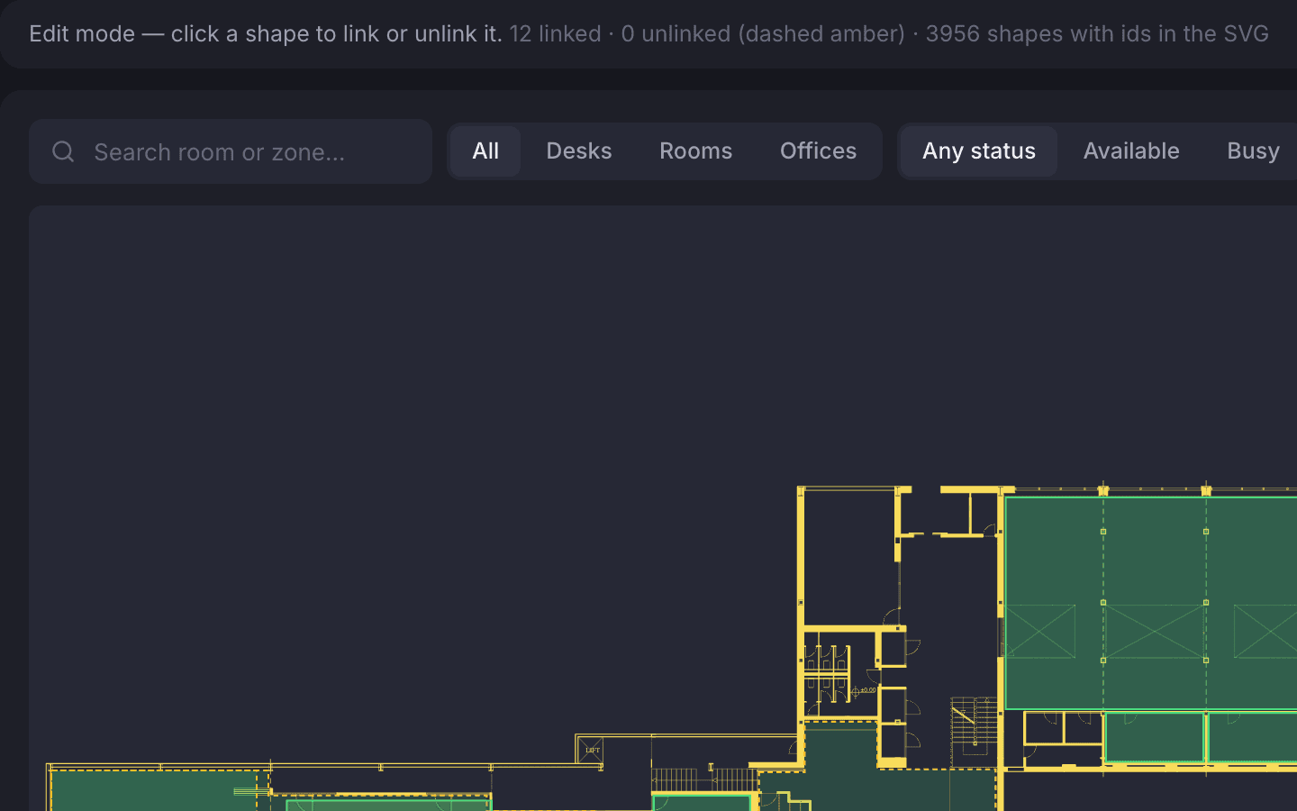 The edit-mode banner above the map toolbar, with the top of the Floor 1 plan below it