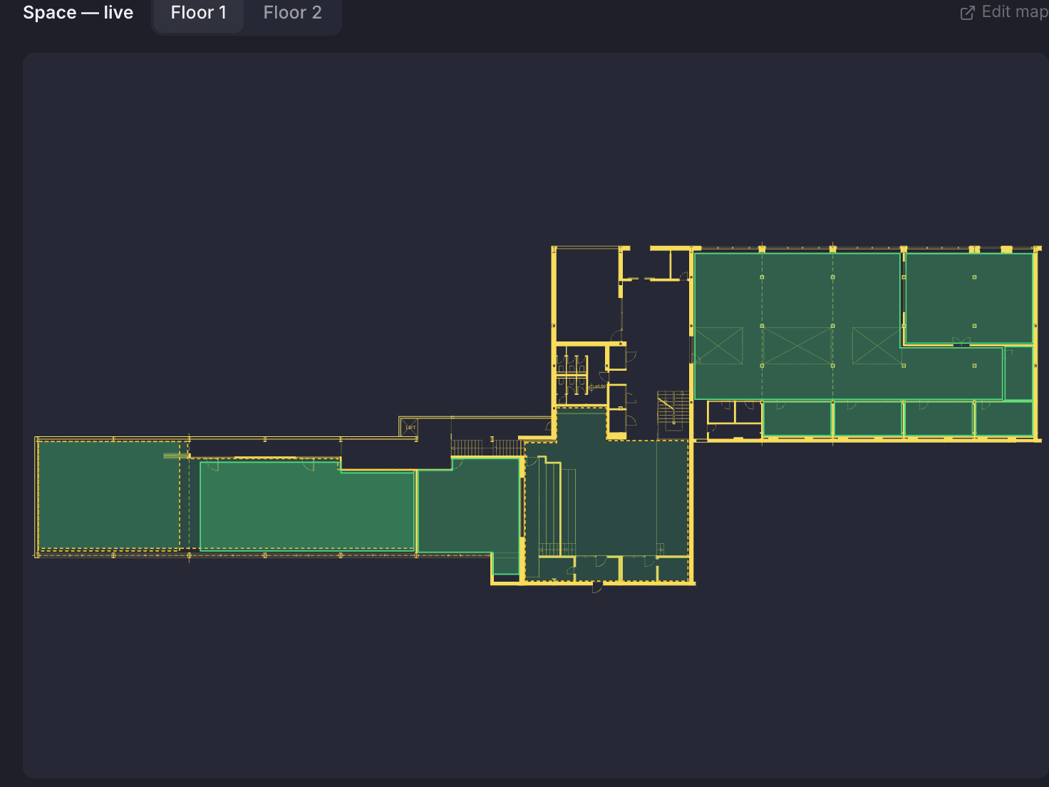 The live map card on the backoffice dashboard with the floor tabs and the Edit map link