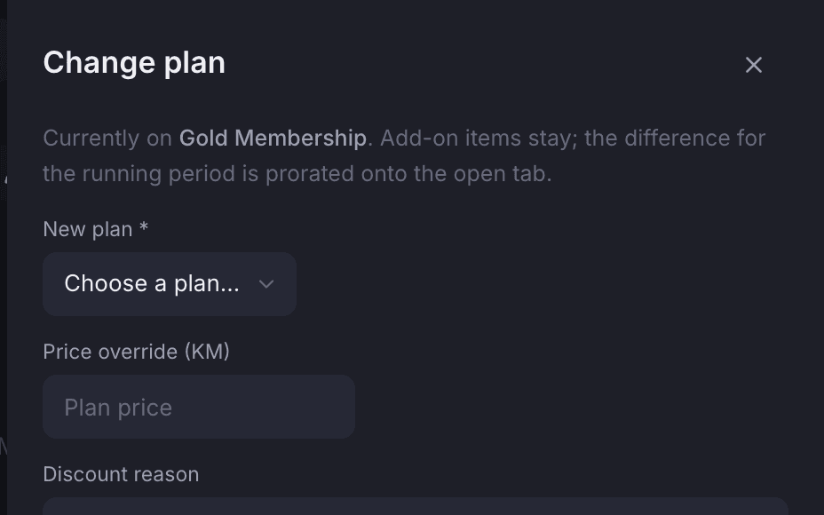 The change-plan sheet on an active agreement