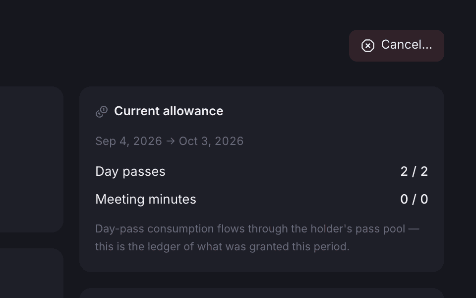 The current allowance card on a virtual office subscription